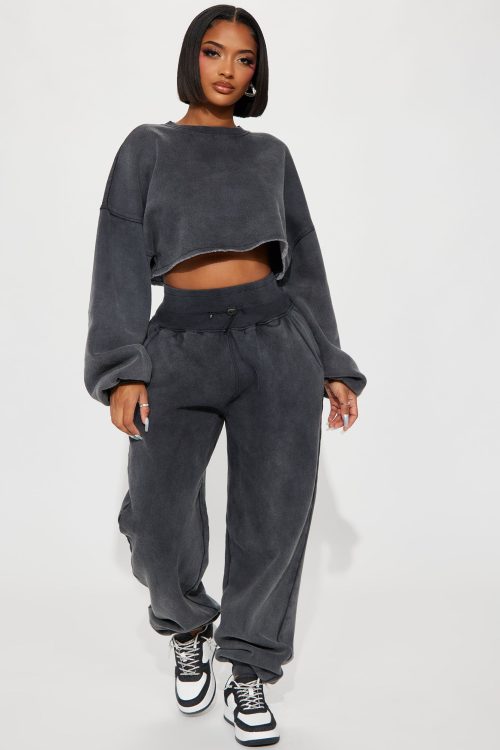 Feeling Good Fleece Jogger Set – Charcoal