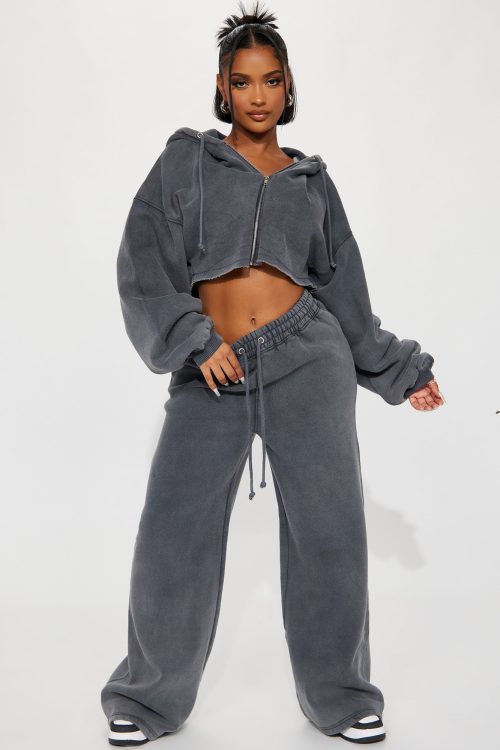 On The Go Fleece Pant Set – Charcoal