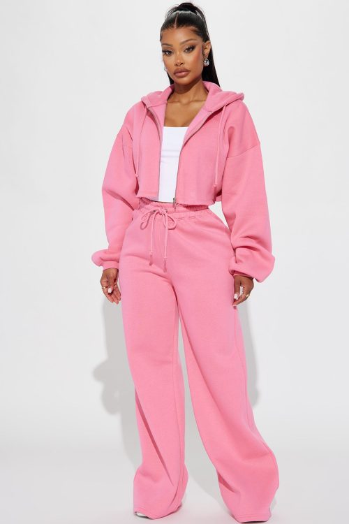 On The Go Fleece Pant Set – Pink