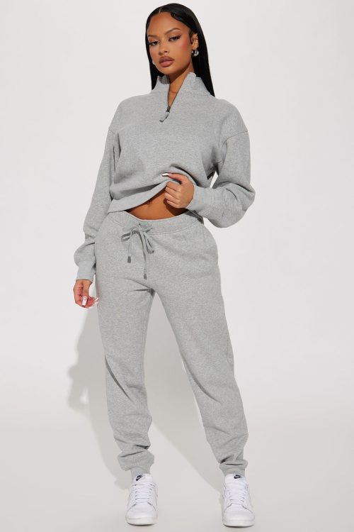 On My Own Half Zip Sweatsuit – Heather Grey