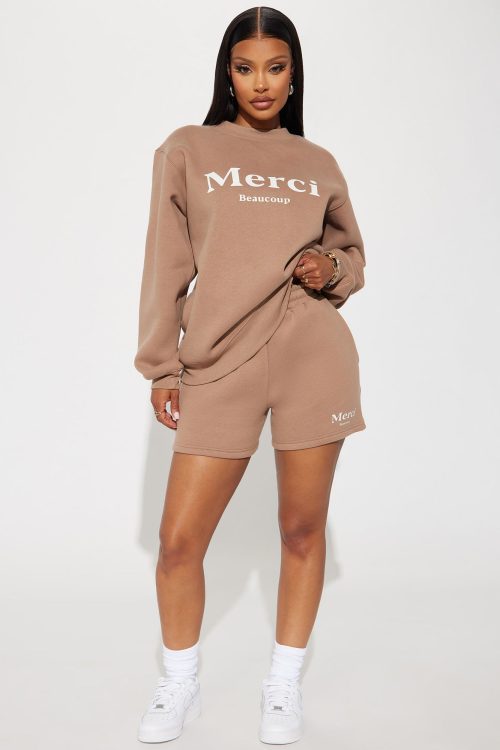 Merci Fleece Short Set – Mocha