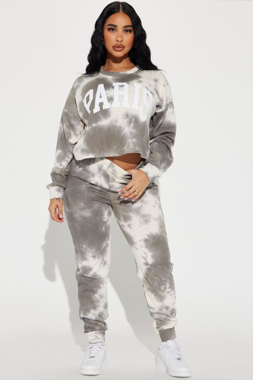 Paris Tie Dye Jogger Set – Cream/combo