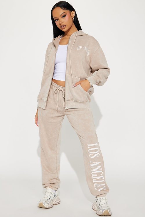 LA Vibes Mineral Wash Jogger Set – Oatmeal