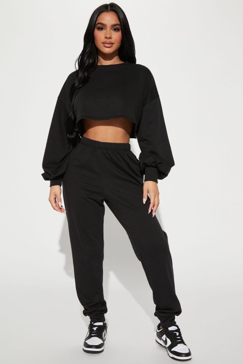 Keep Thriving Jogger Set  – Black